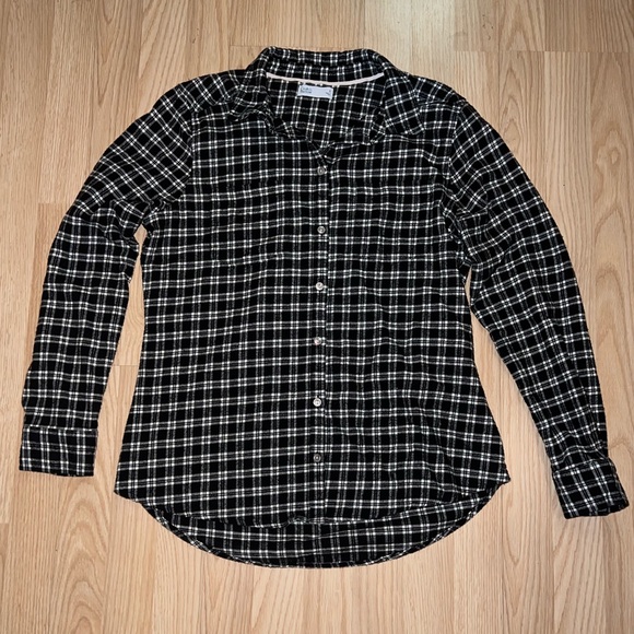 croft & barrow Tops - Croft & Barrow Black and White Plaid Flannel Long Sleeve Shirt
